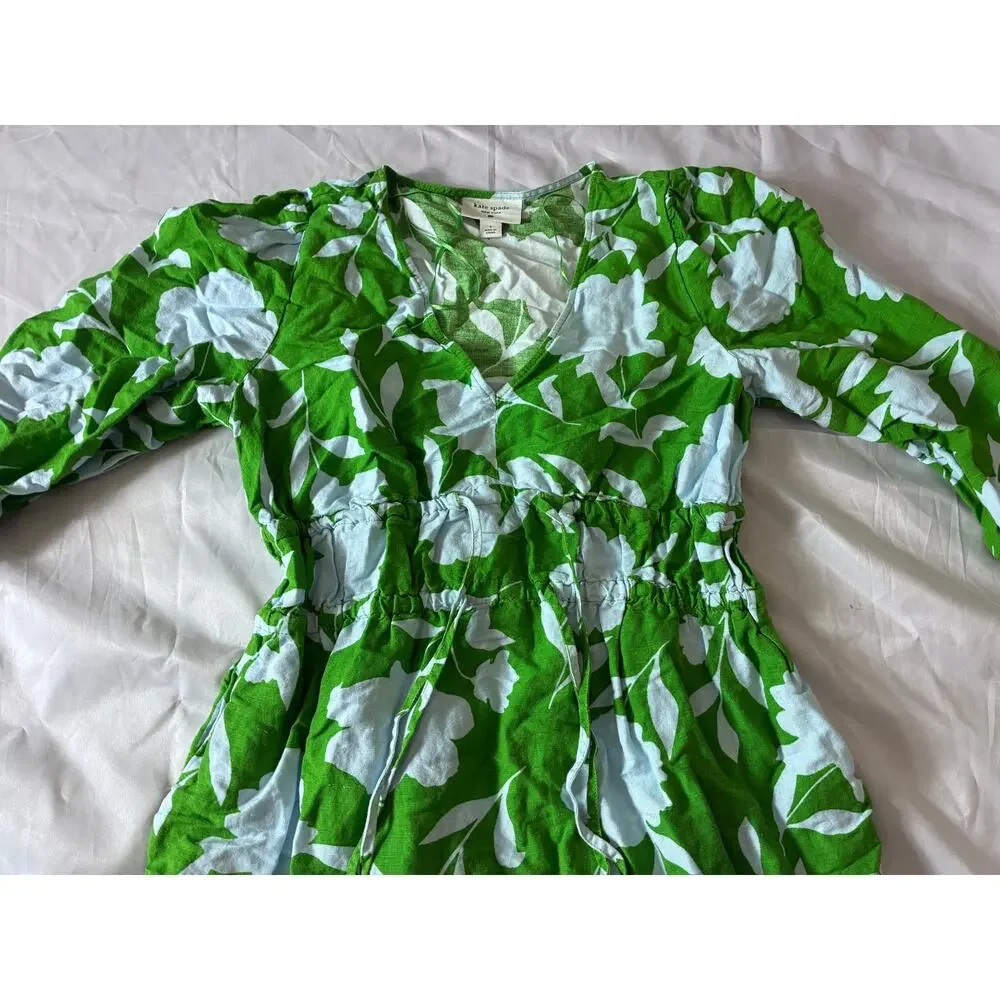Kate Spade New York Dress Women's S Green Blue Floral Tie Shoulder